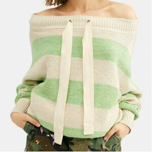 NEW $148 Free People M Cassidy Off The Shoulder Pullover Knit Sweater Stripe